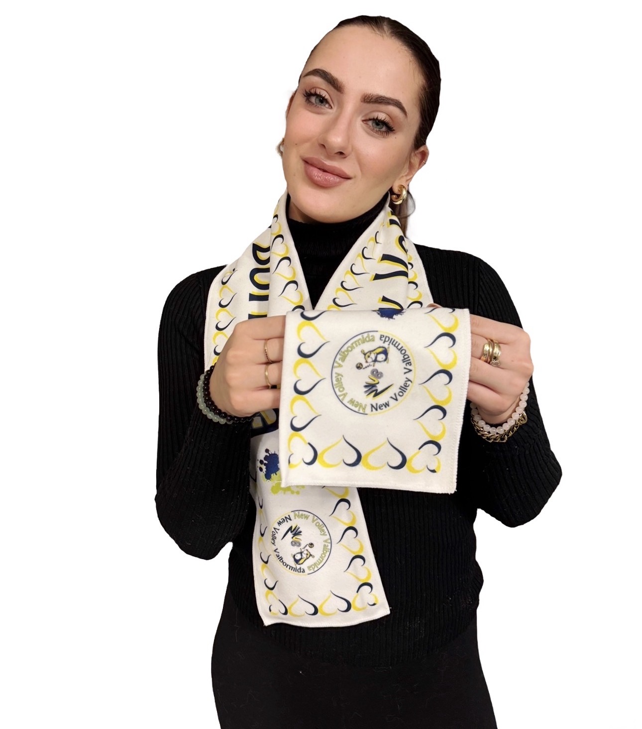 Modella con sciarpa in pile Personalizzata Modella con sciarpa in pile