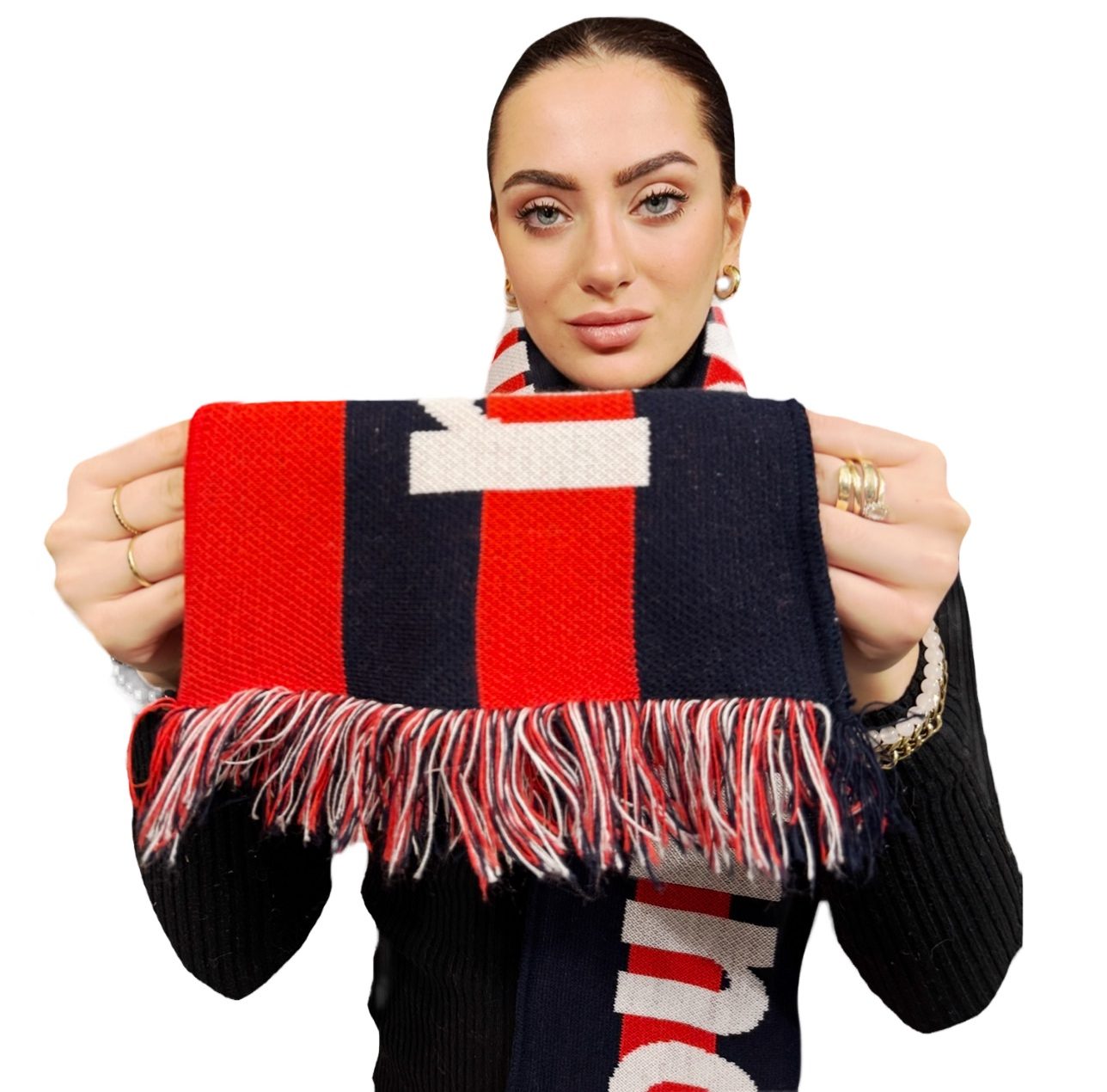 modella con sciarpa forza bosa personalizzata modella con sciarpa forza bosa